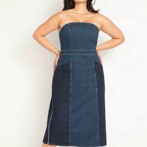 Eloquii Denim Strapless Dress